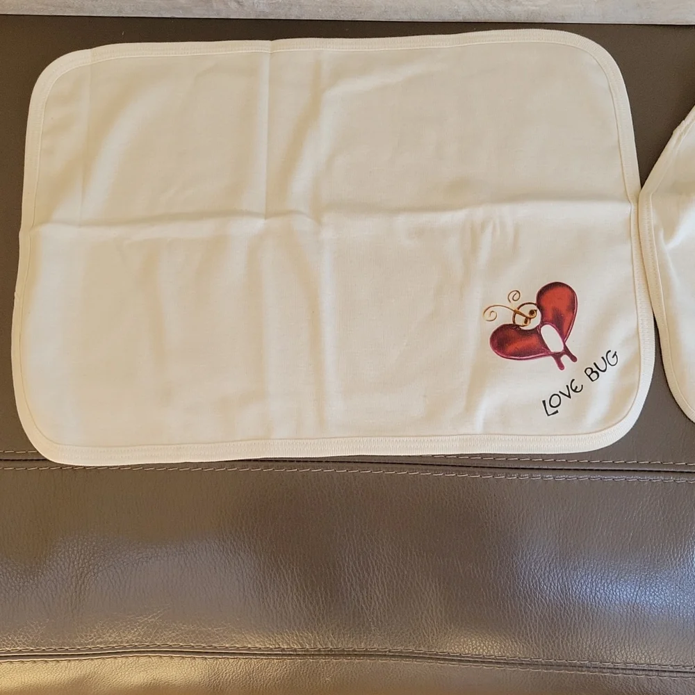Kee - Ka Love bug organic cotton bib and burp cloth set.